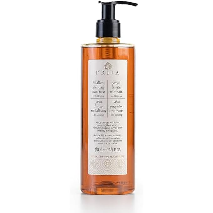Prija VITALIZING CLEANSING HAND WASH WITH GINSENG (12.84 FL OZ) - INVIGORATING AND REVITALIZING - VEGAN FRIENDLY - DERMATOLOGICALLY TESTED - MADE WITH 100% RECYCLED BOTTLE - Image 1